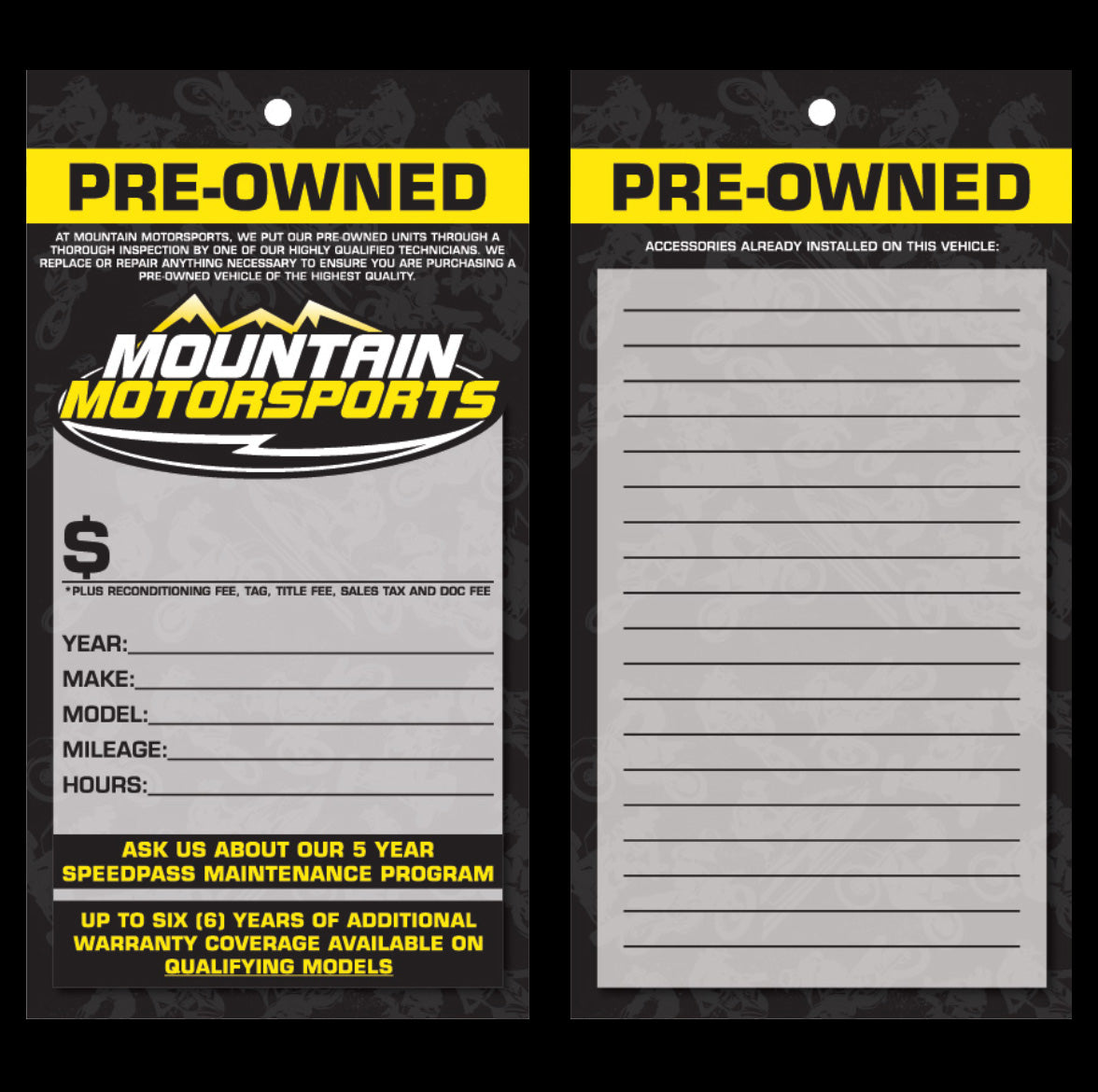 MMS Pre-Owned Vehicle Hang Tags